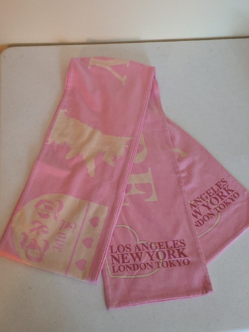 Juicy Couture Vintage Doubled Sided Pink and Cream Logo Scarf